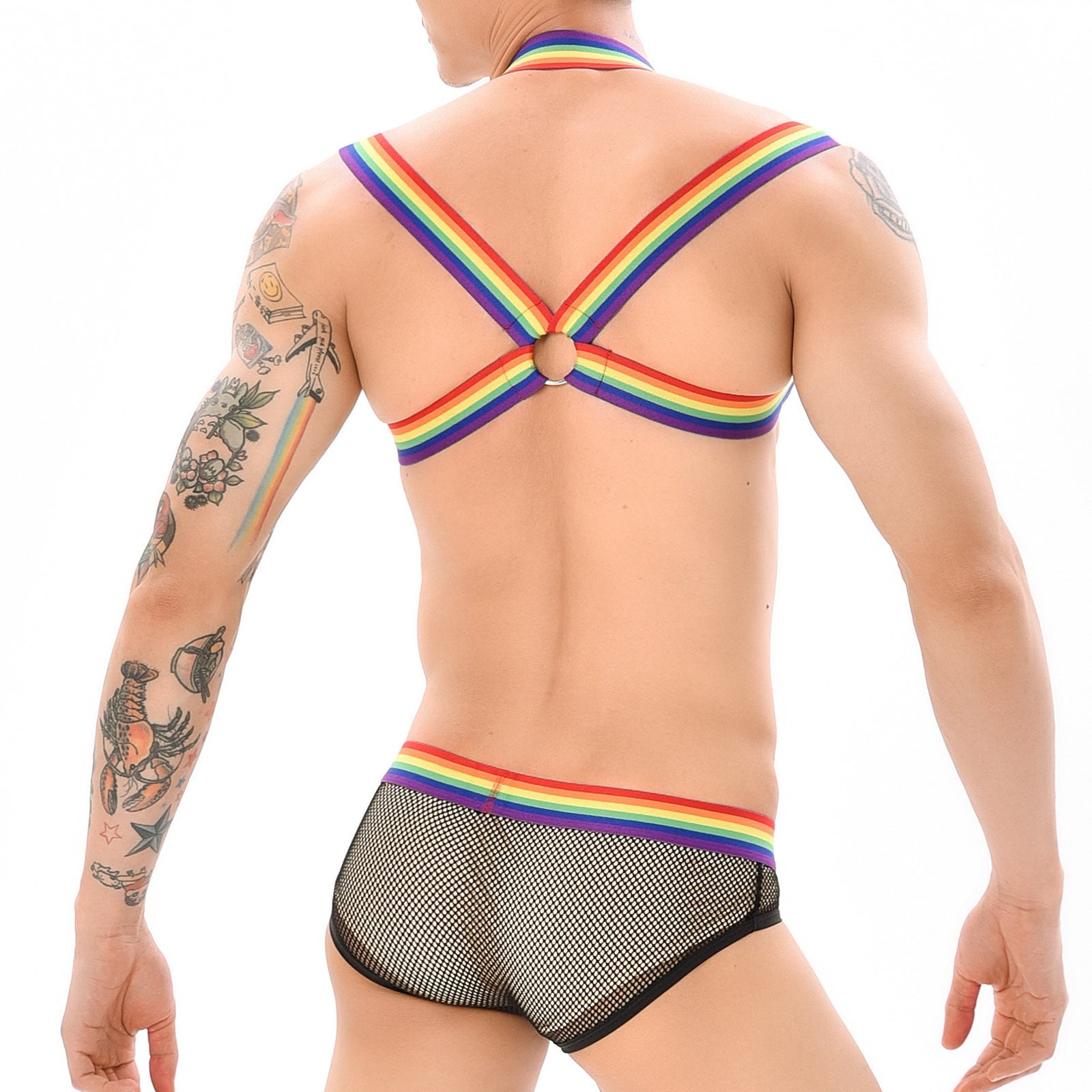 Gay Pride Mesh Harness + Underwear Outfit