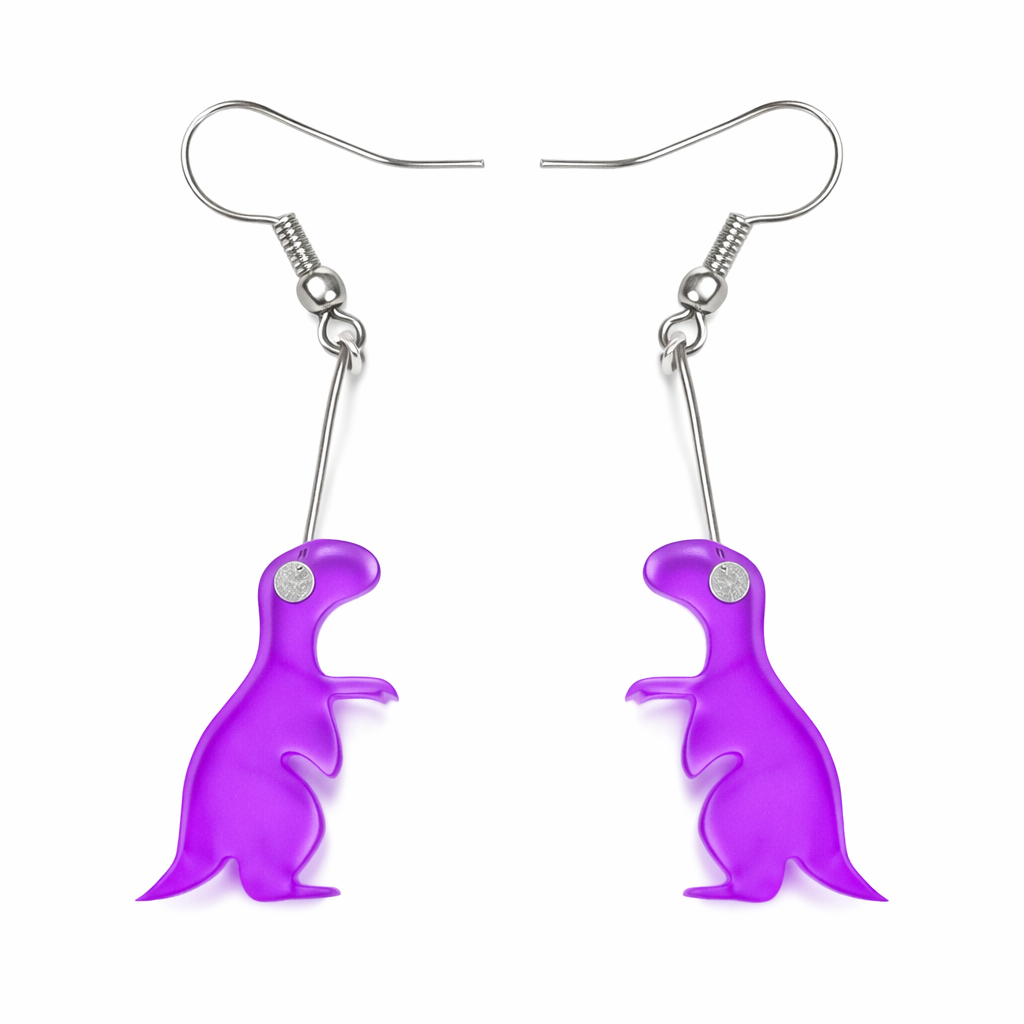 Purple Dinosaur Drop Earrings