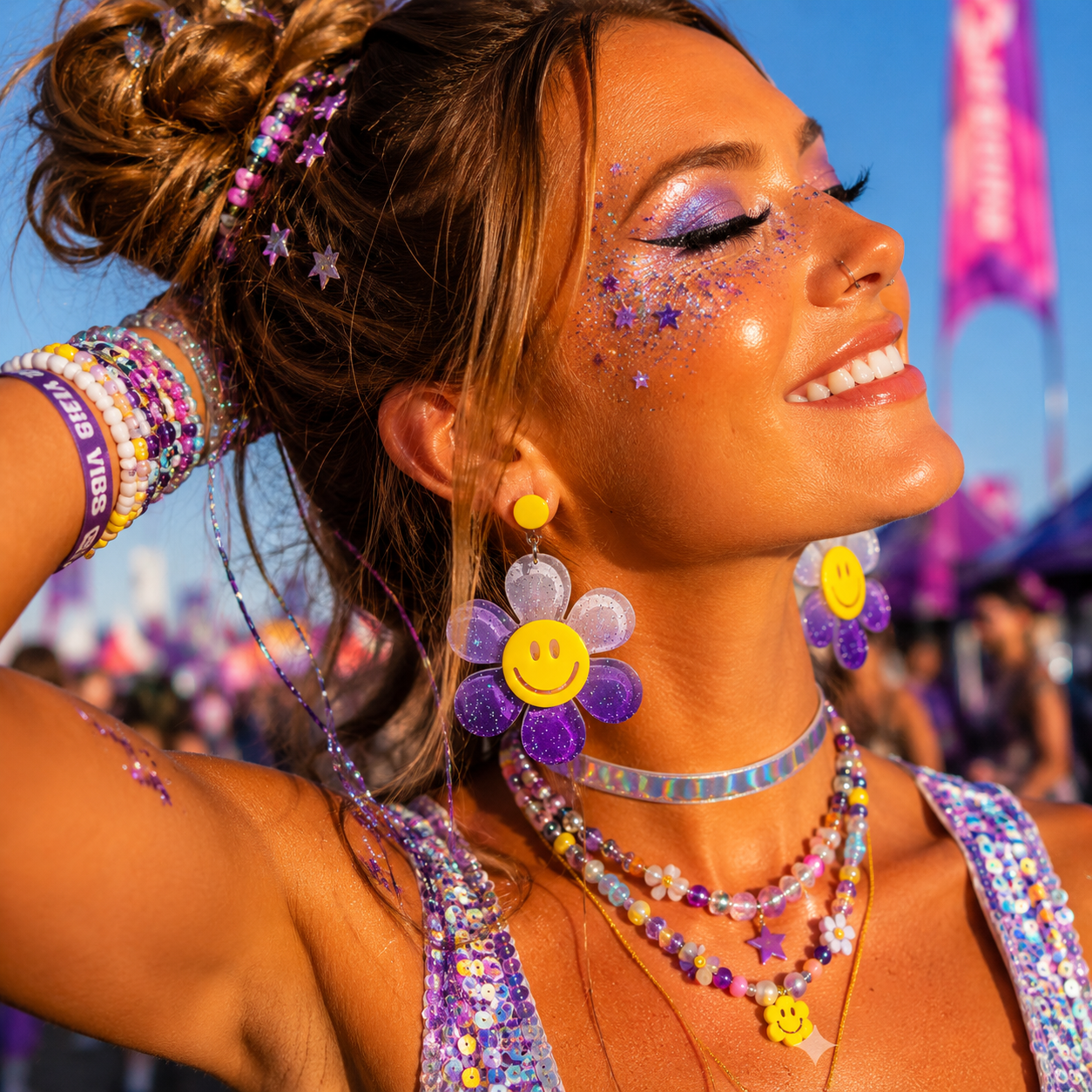 Oversized Purple Daisy Drop Earrings