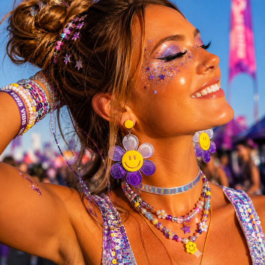 Oversized Purple Daisy Drop Earrings