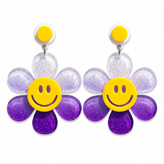 Oversized Purple Daisy Drop Earrings