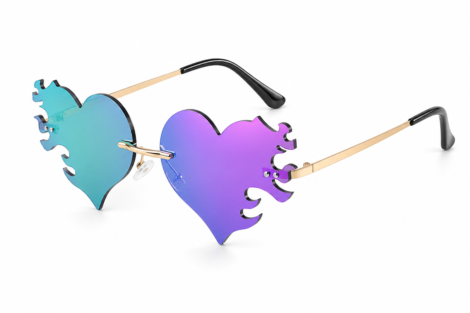 Purple & Green Heart Flame Glasses