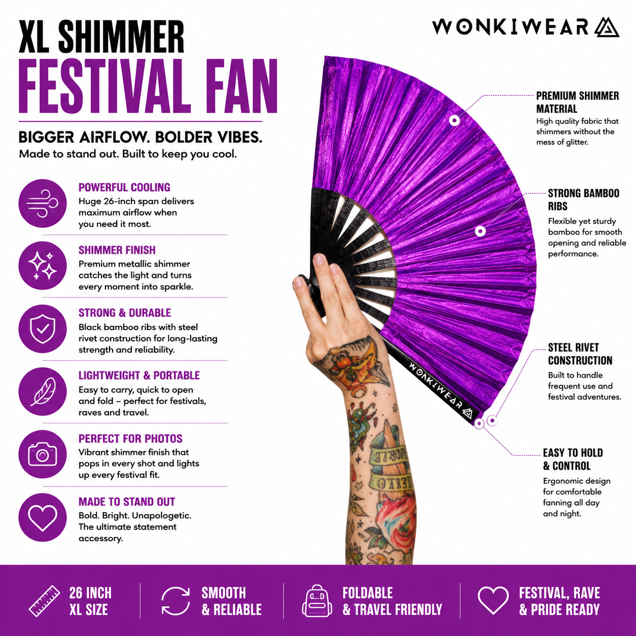 Purple Shimmer Metallic XL Festival Fan