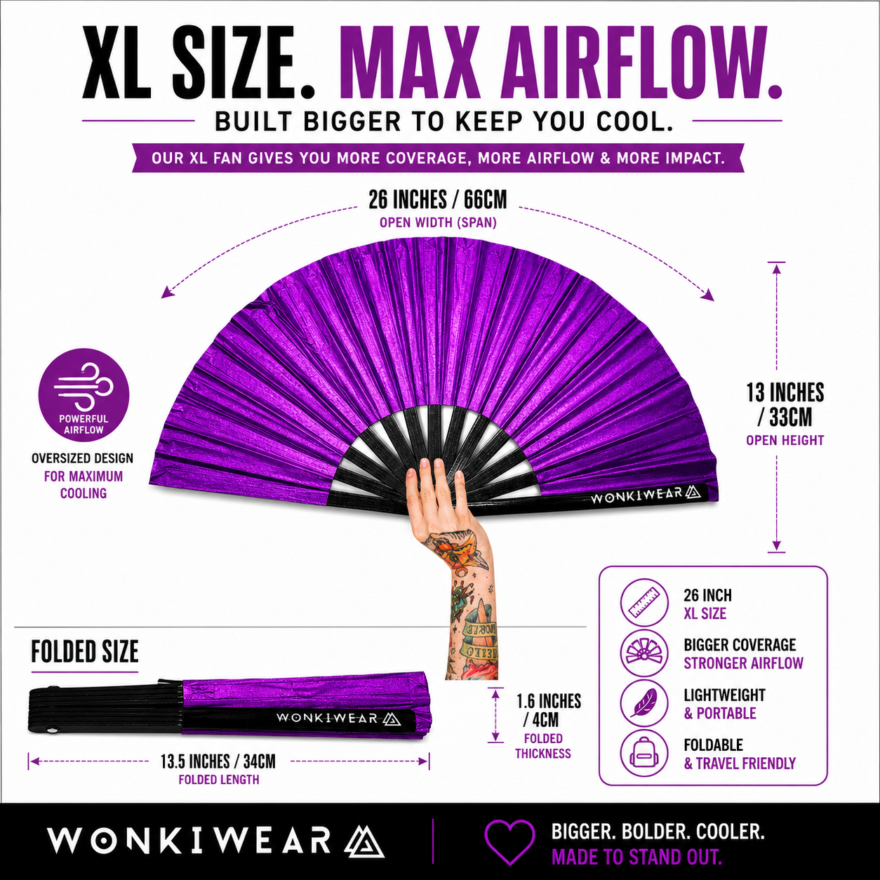 Purple Shimmer Metallic XL Festival Fan