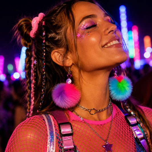 Multicolour Yin Yang Pompom Drop Earrings