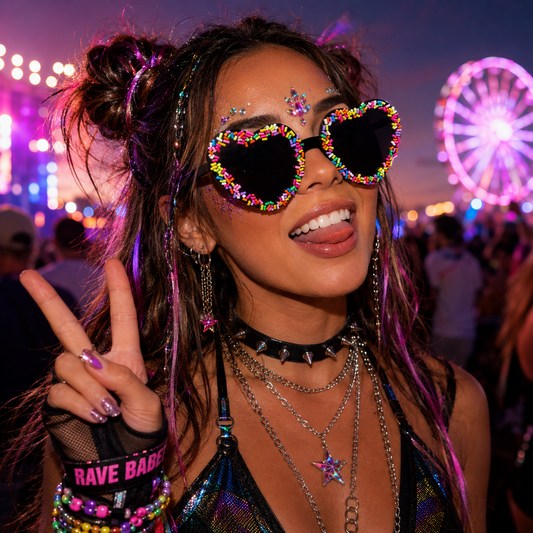 Rainbow Sprinkle Heart Festival Glasses – Statement Rave Eyewear