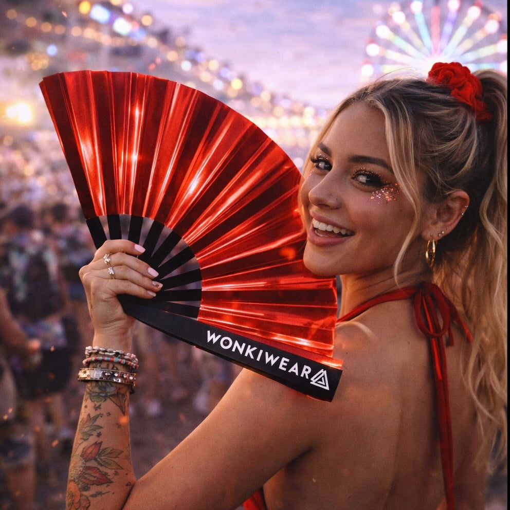 Raunchy Red Iridescent XL Festival Fan