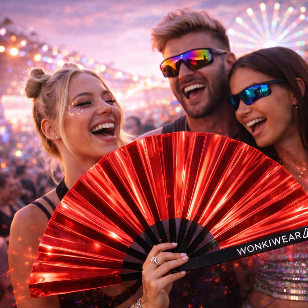 Raunchy Red Iridescent XL Festival Fan
