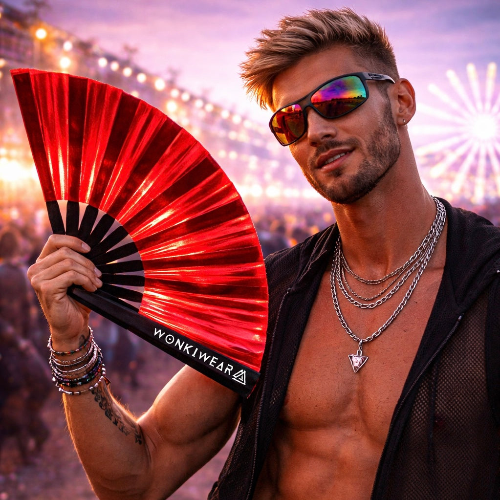 Raunchy Red Iridescent XL Festival Fan