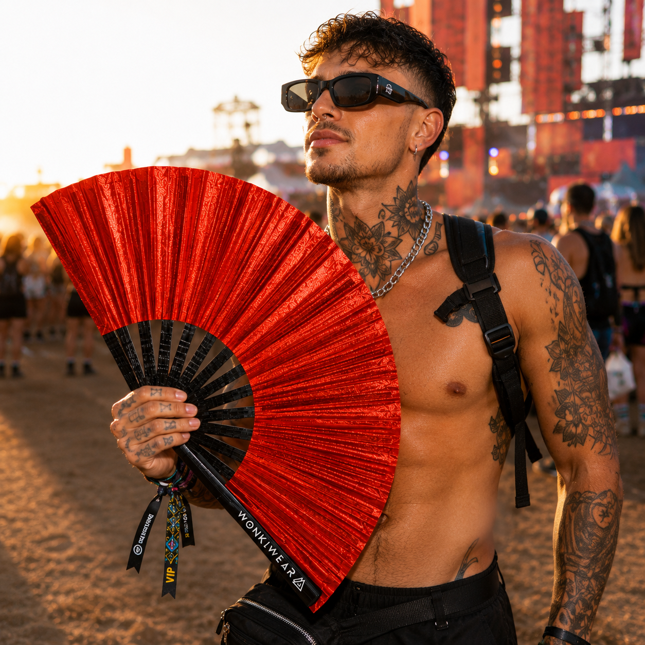 Red Shimmer Metallic XL Festival Fan