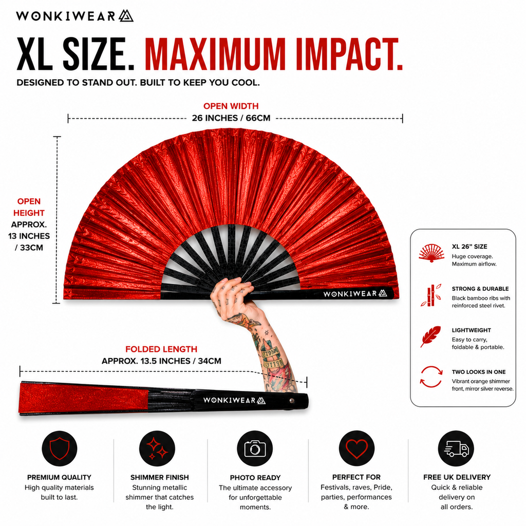 Red Shimmer Metallic XL Festival Fan
