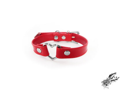Red Faux Leather Heart Ring Choker
