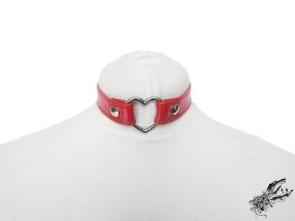 Red Faux Leather Heart Ring Choker