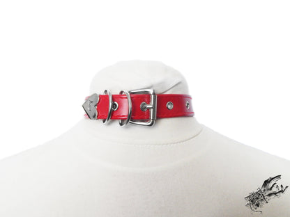 Red Faux Leather Heart Ring Choker