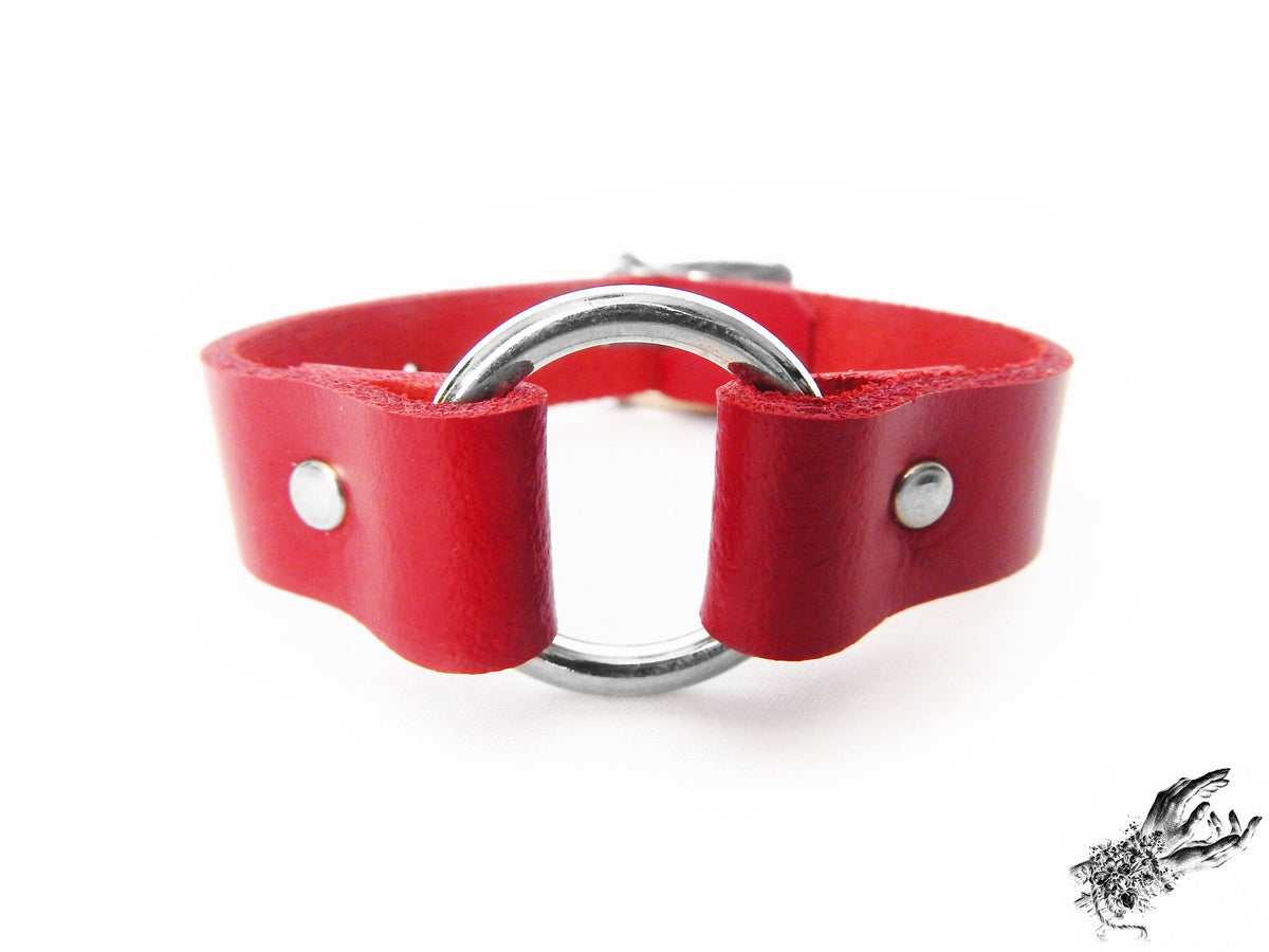 Red Leather O Ring Wristband