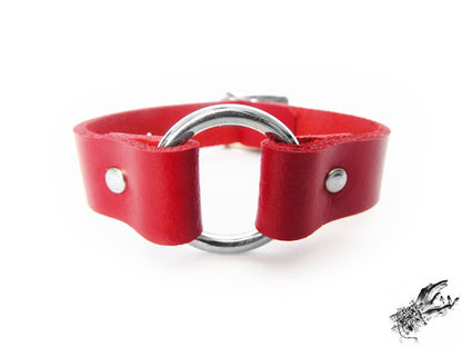 Red Leather O Ring Wristband