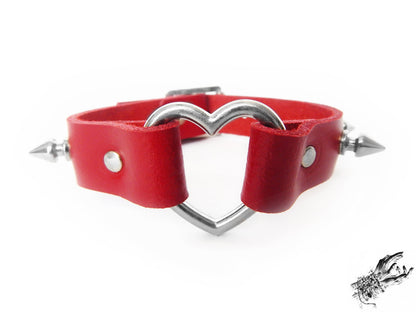 Red Studded Heart Ring Wristband