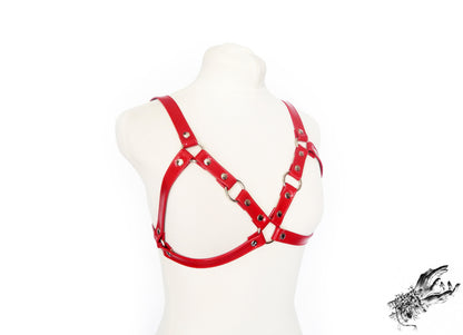 Red Vegan Leather Cage and Corset Harness Set
