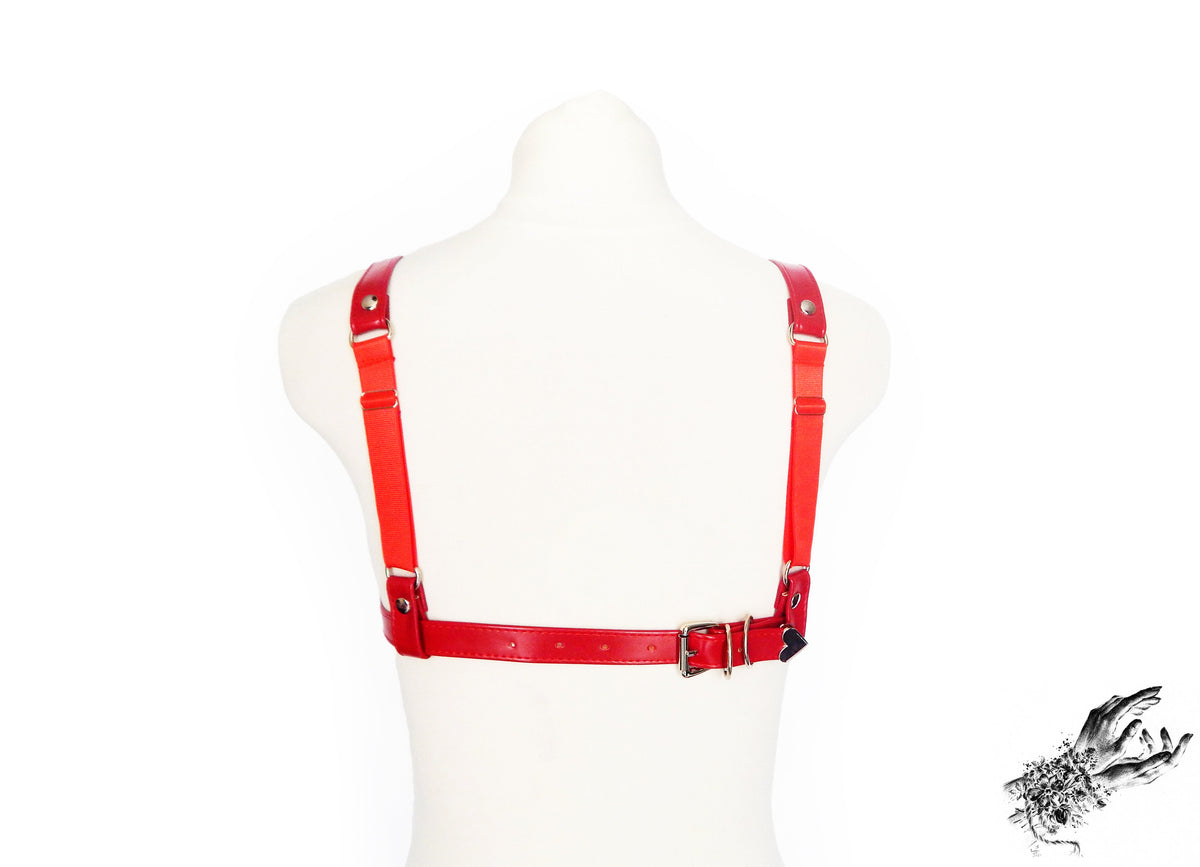 Red Vegan Leather Cage and Corset Harness Set