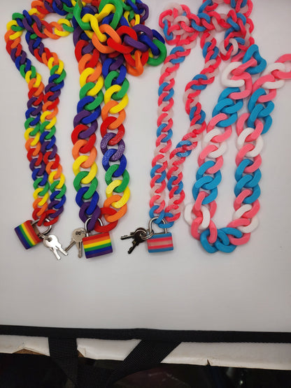 🔗 Multicolor Cuban Chain Necklace / Collar with Matching Padlock – Colorful, Personalized, Durable, & Stylish