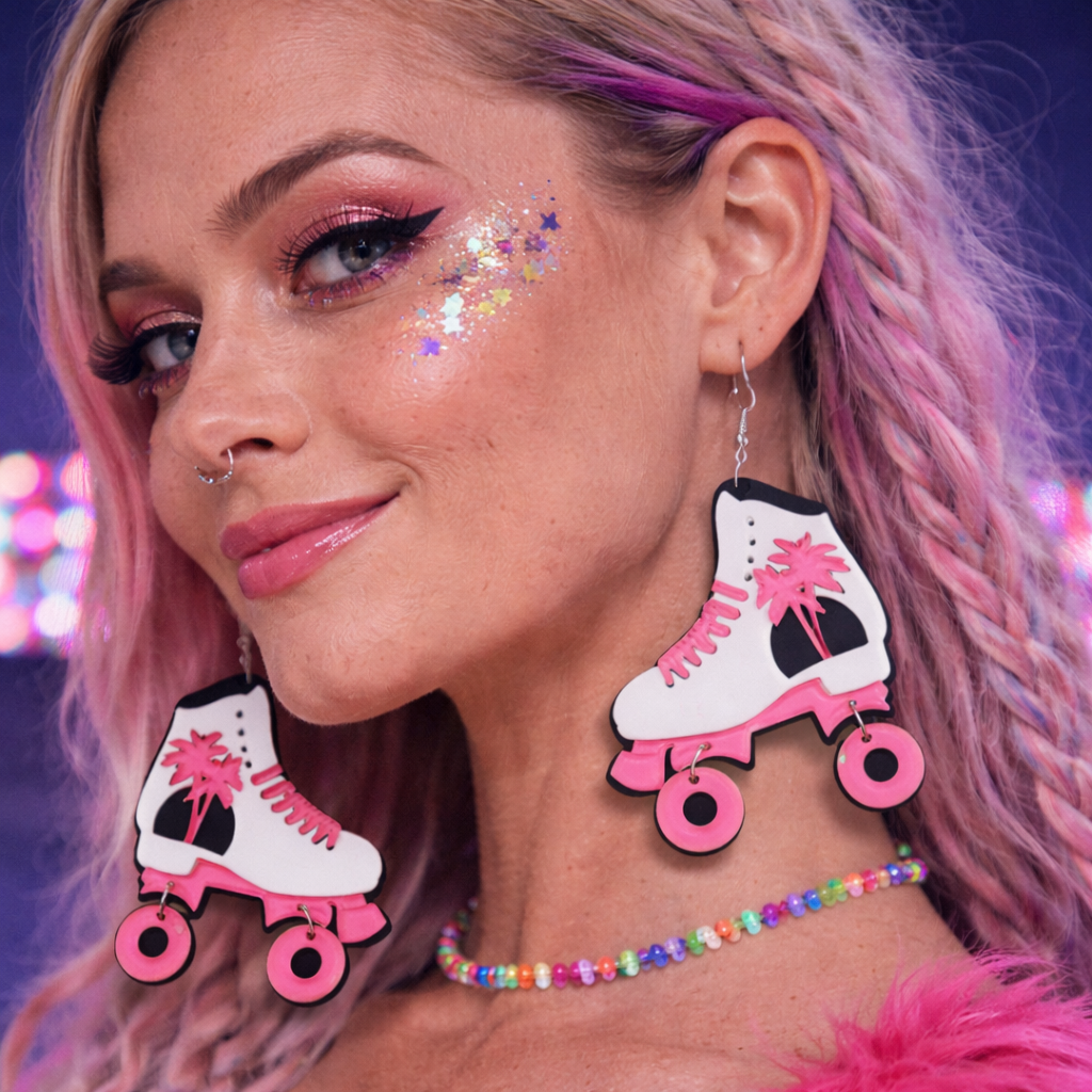Pink Roller Skate Drop Earrings