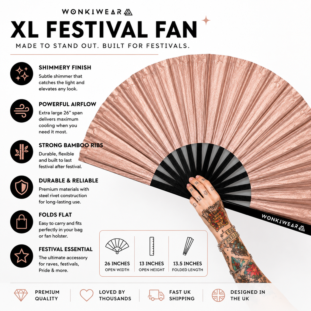 Rose Gold Shimmer Metallic XL Festival Fan
