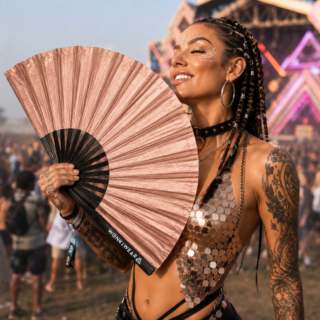 Rose Gold Shimmer Metallic XL Festival Fan