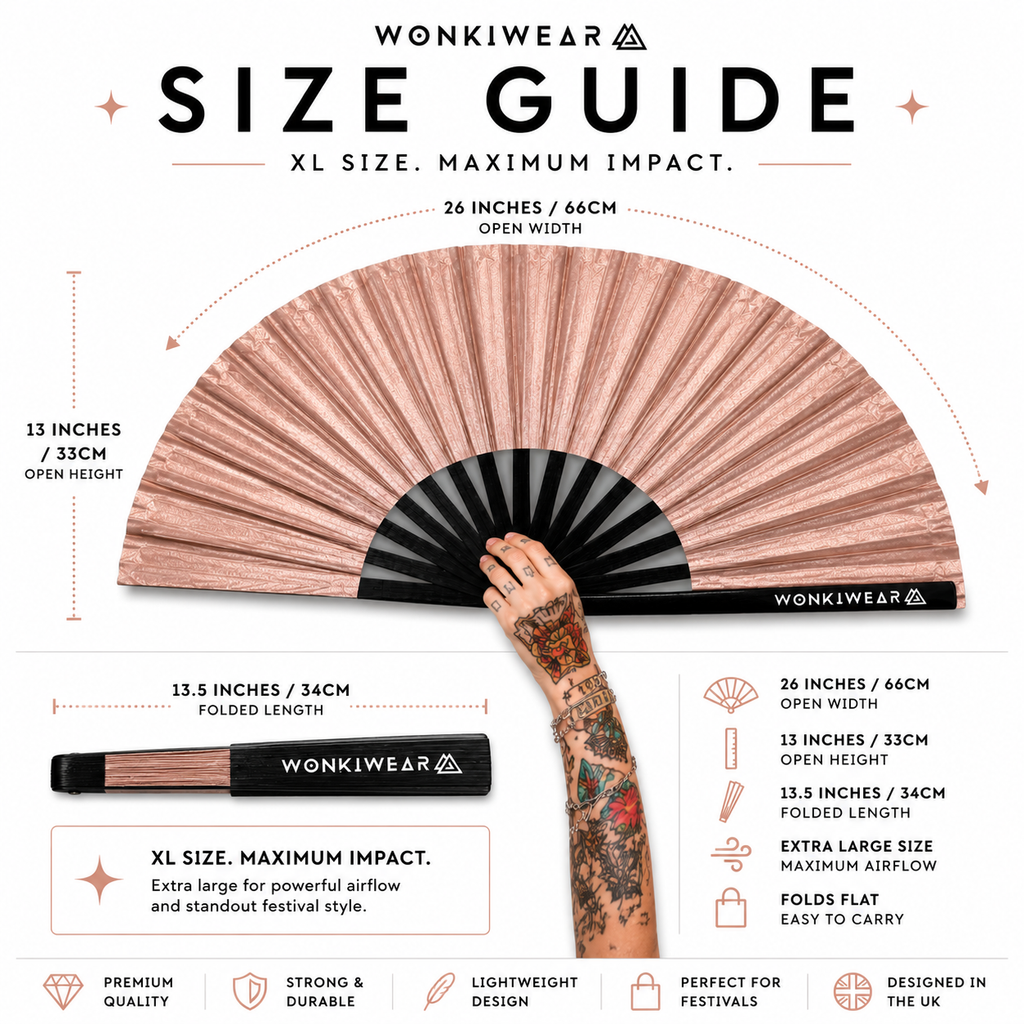 Rose Gold Shimmer Metallic XL Festival Fan