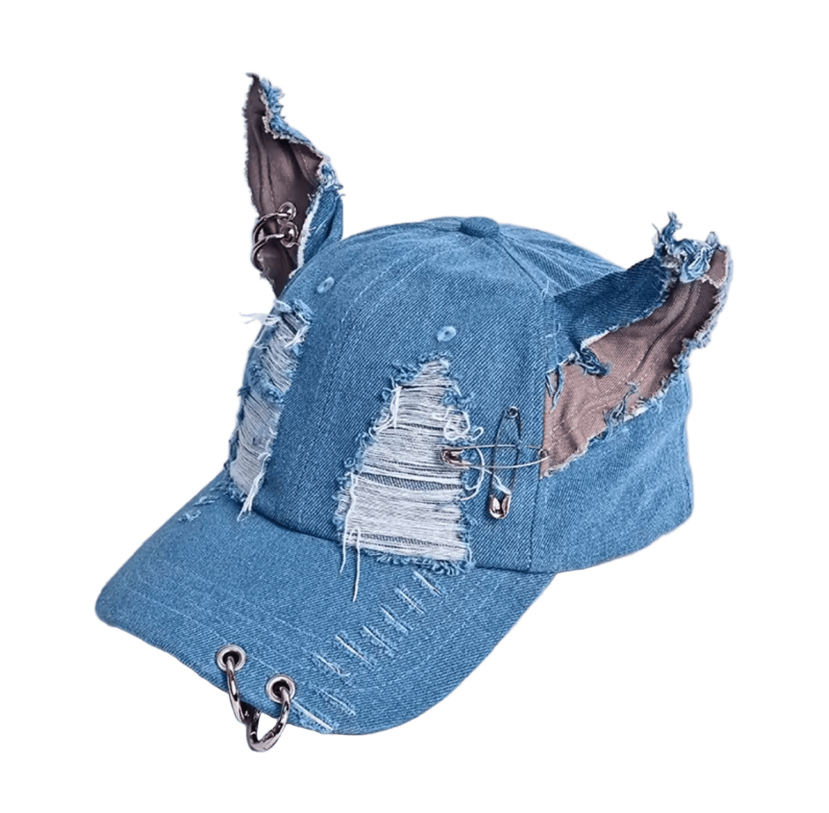 Shredded Cap With Piercings Sky Blue - The Pup Play Hub