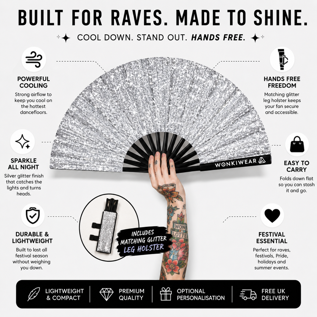 Silver Glitter Fan + Leg Holster Bundle