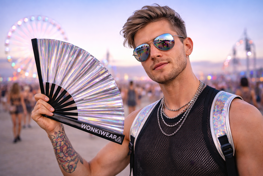 Silver Stardust Iridescent XL Festival Fan