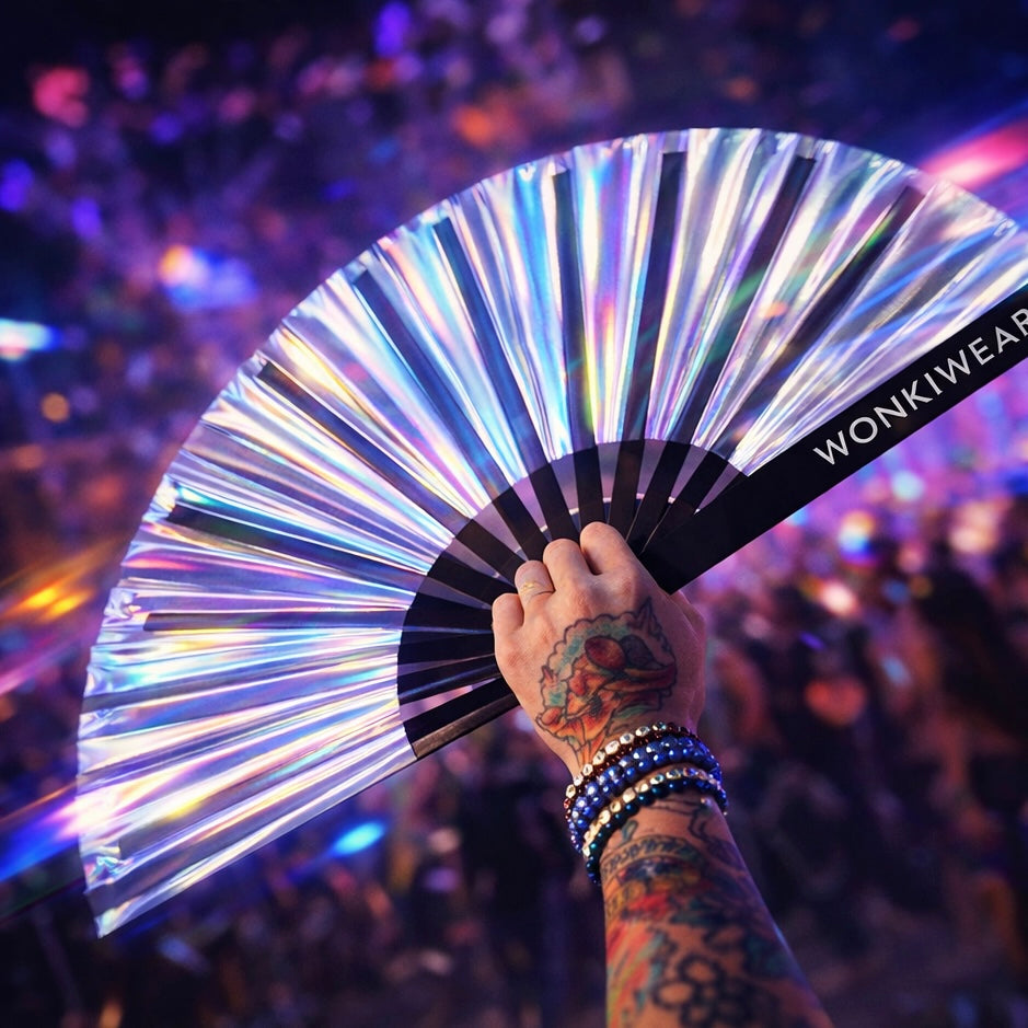 Silver Stardust Iridescent XL Festival Fan