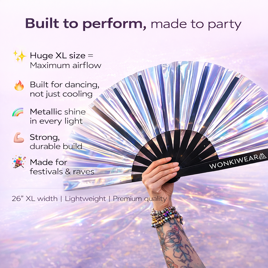 Silver Stardust Iridescent XL Festival Fan