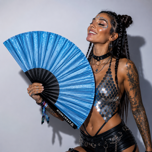 Sky Blue Shimmer Metallic XL Festival Fan