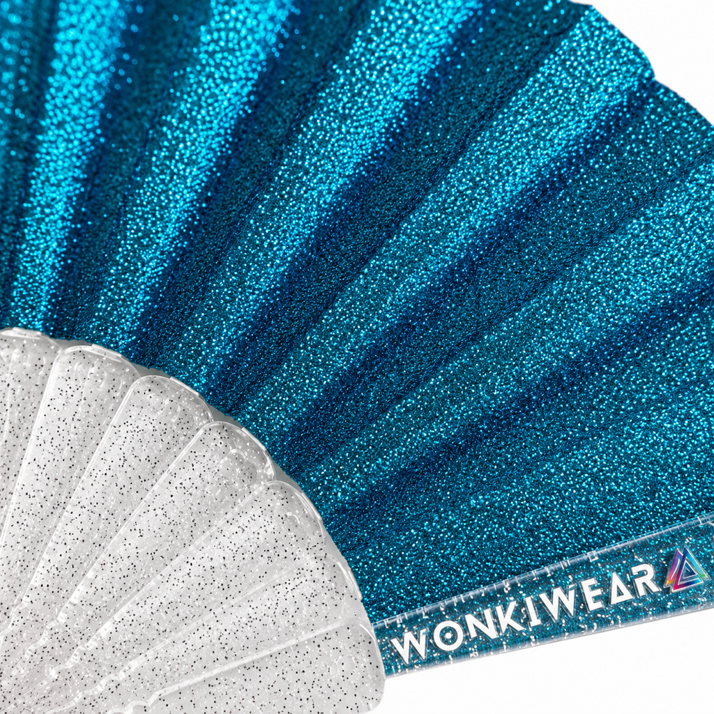 Small Folding Fan - Ocean Blue Glitter
