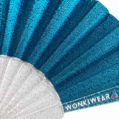 Small Folding Fan - Ocean Blue Glitter