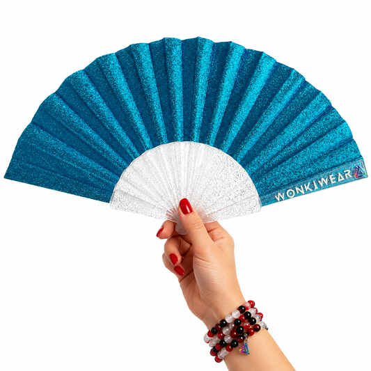 Small Folding Fan - Ocean Blue Glitter