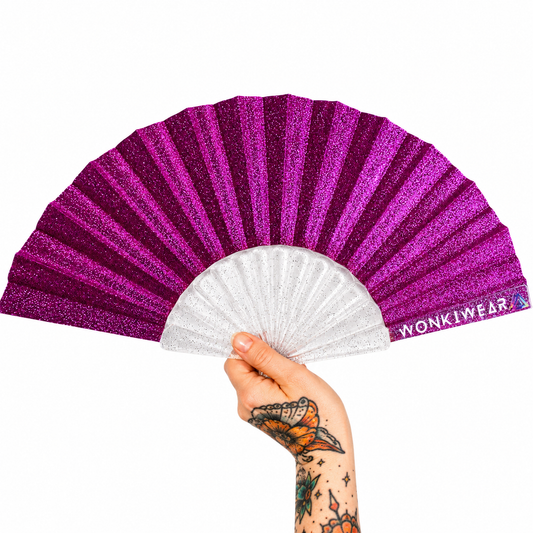 Small Folding Fan - Raspberry Pink Glitter