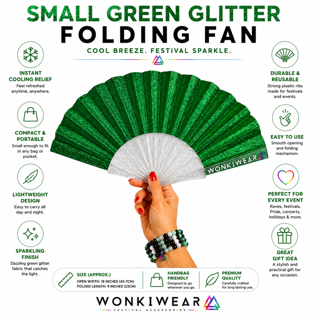Small Folding Fan - Green Glitter