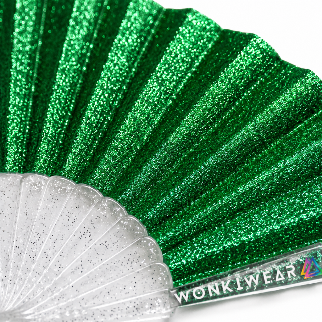 Small Folding Fan - Green Glitter