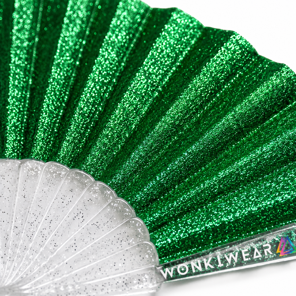 Small Folding Fan - Green Glitter