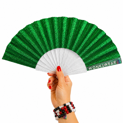 Small Folding Fan - Green Glitter