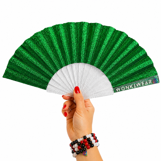 Small Folding Fan - Green Glitter