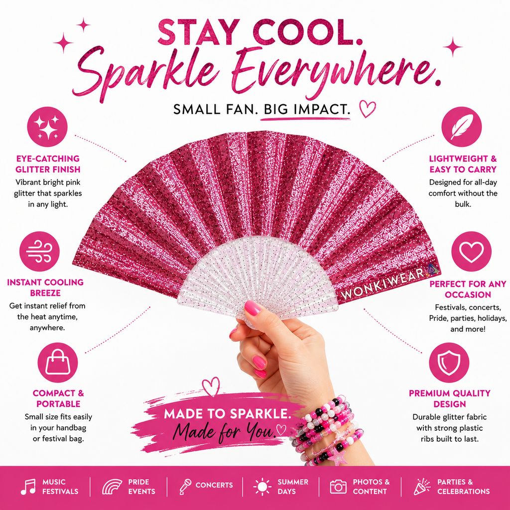 Light Pink Glitter Small Folding Fan