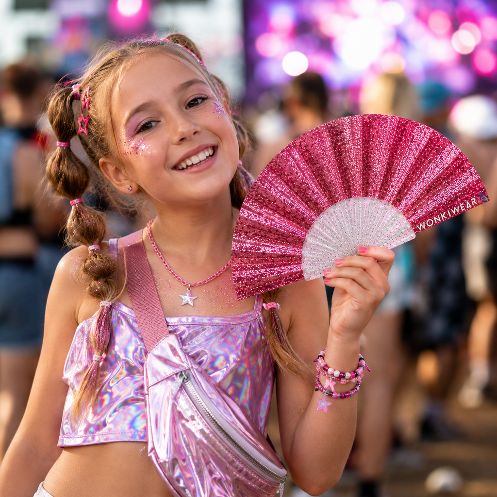 Light Pink Glitter Small Folding Fan