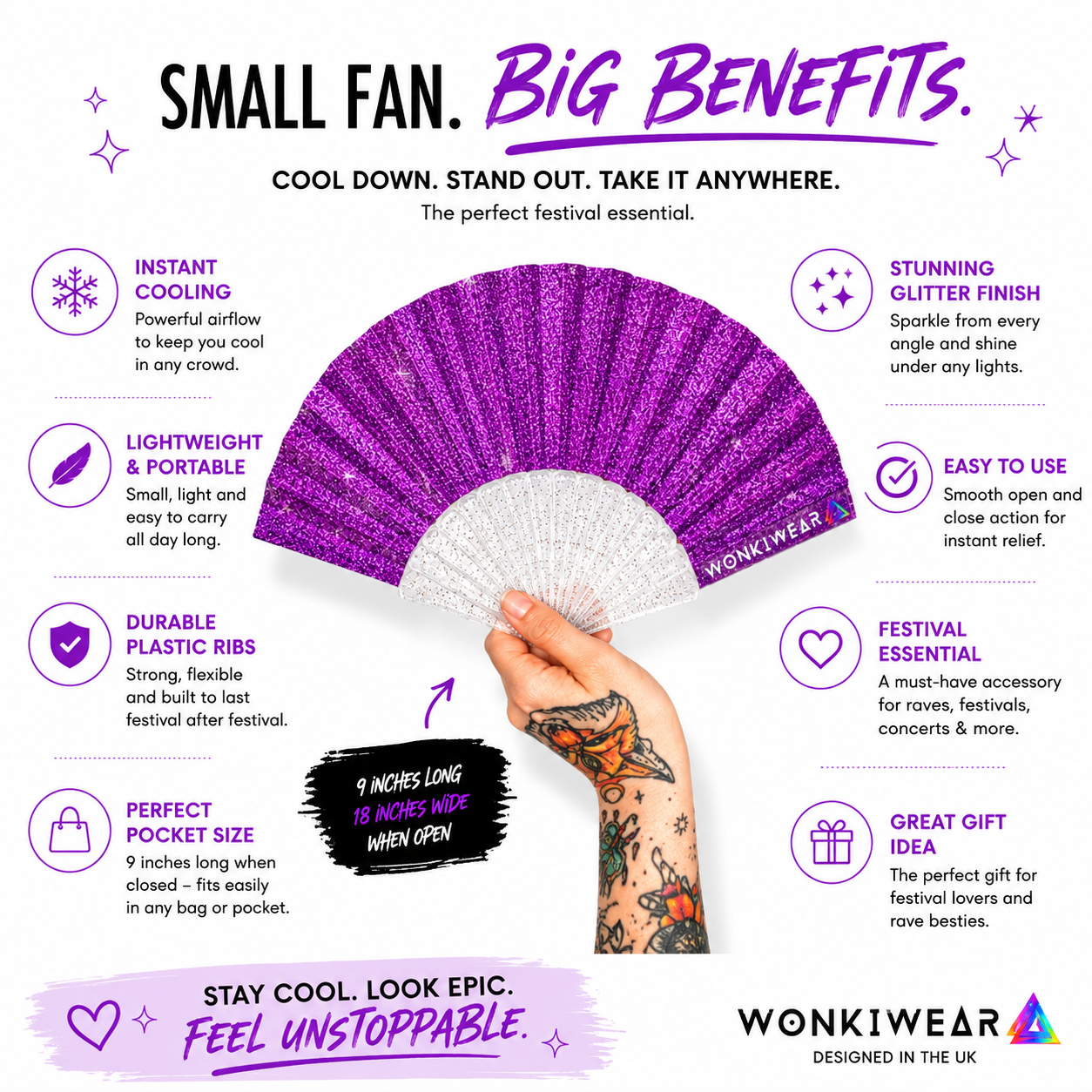 Purple Glitter Small Folding Fan