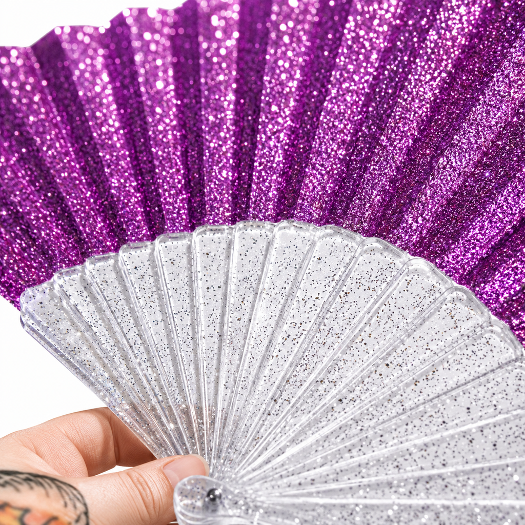 Purple Glitter Small Folding Fan