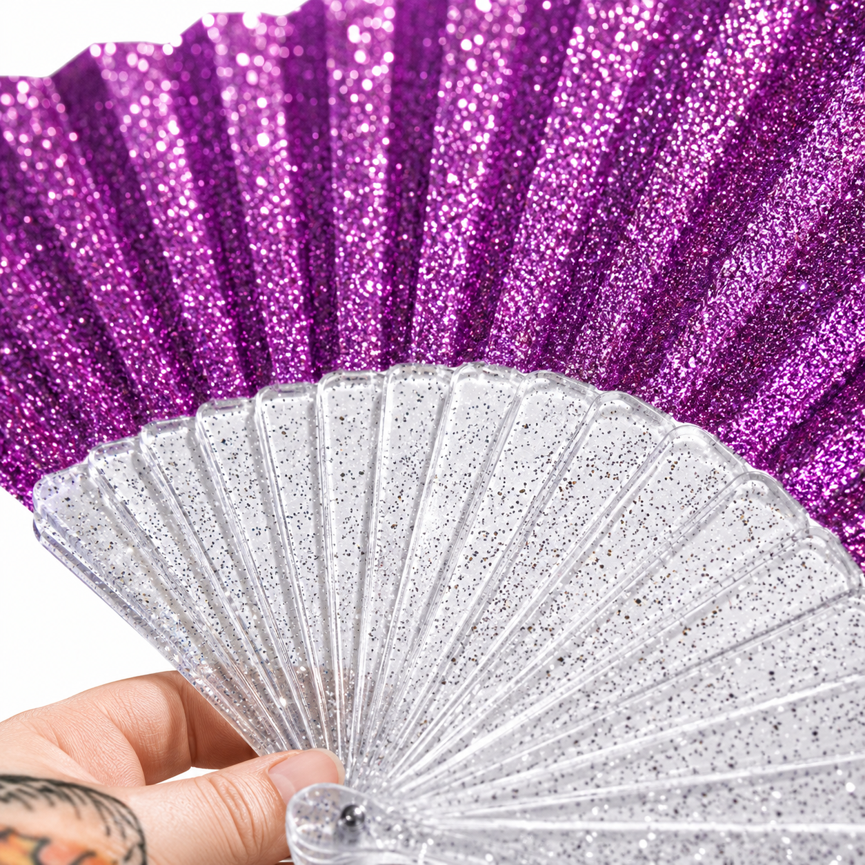 Purple Glitter Small Folding Fan