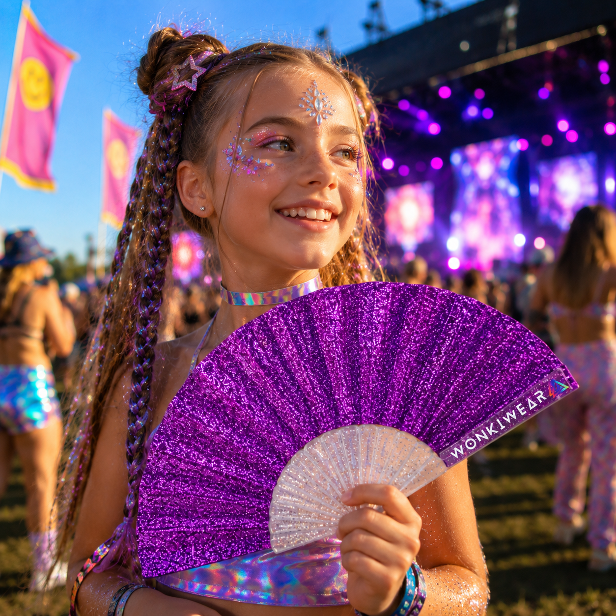 Purple Glitter Small Folding Fan