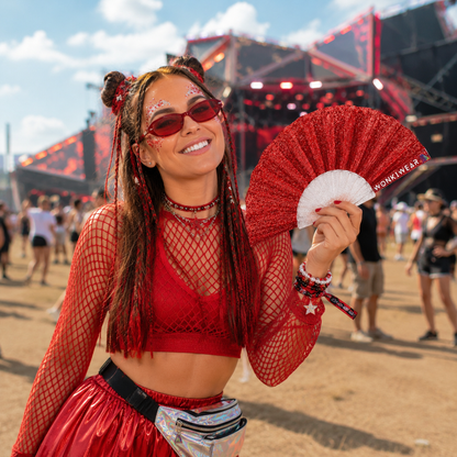 Small Folding Fan - Red Glitter